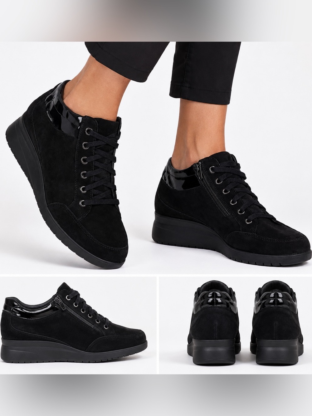 Mephisto Ianie Wedge Shoe Women Black Suede Walking Side Zip Comfort Orthopedic